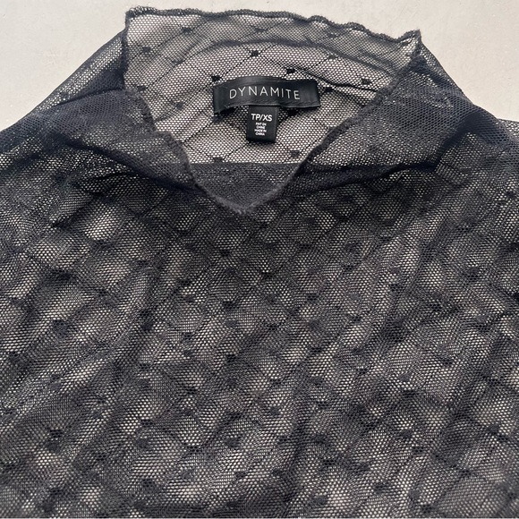 SOLD - Dynamite Sheer Mesh Black Mock Neck Long Sleeve Top Size XS - Picture 3 of 5